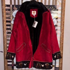 Luxurious Red Embroidered Teddy Jacket